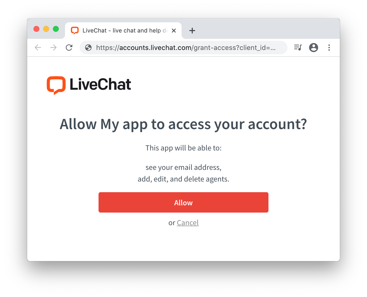LiveChat Access Grant Request Modal